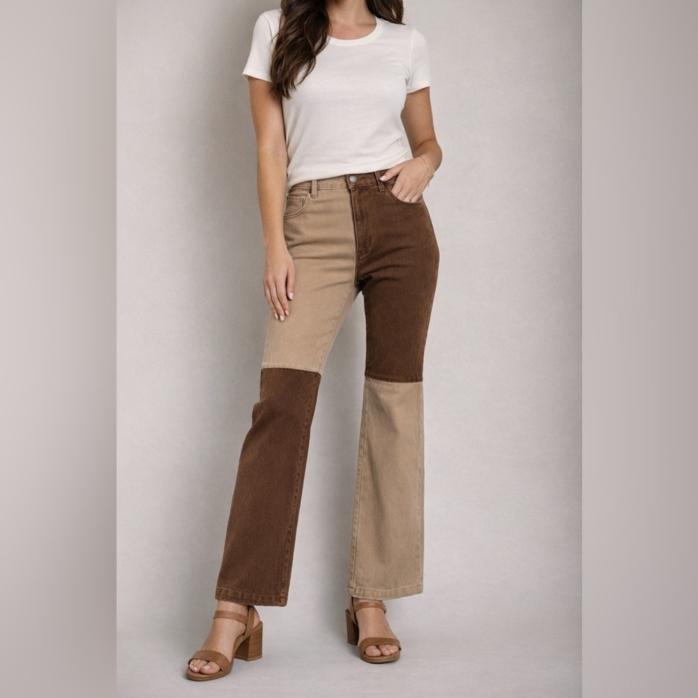 New nwt EESOME stretch flare color block jeans sz S M L so cute🌺